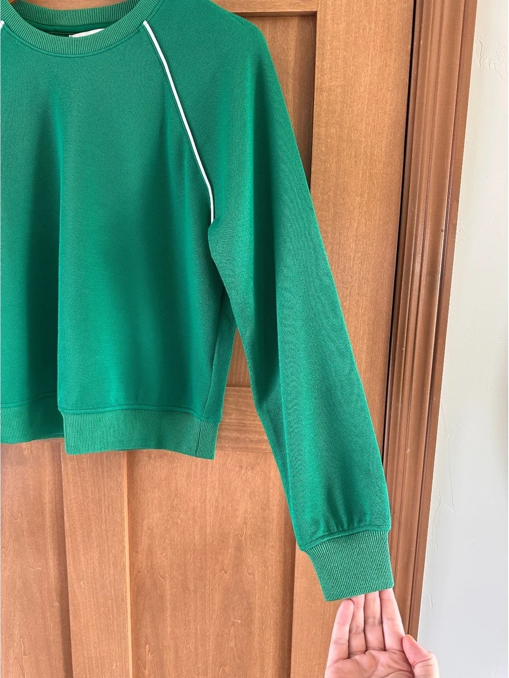 SPANX Airpiqué Long Sleeve Crewneck Top Field Green Women’s Small 21351R